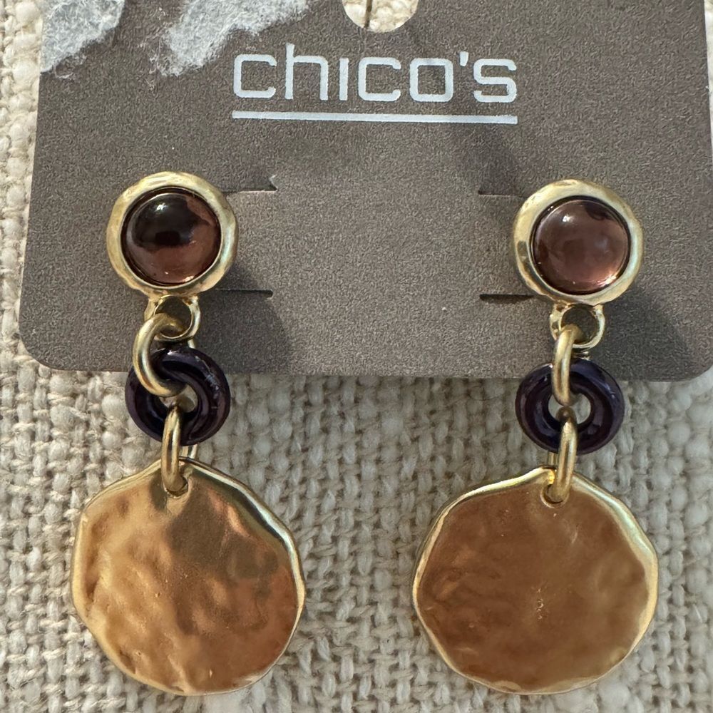 0078-Chico's‎ Gold and Brown Drop Earrings